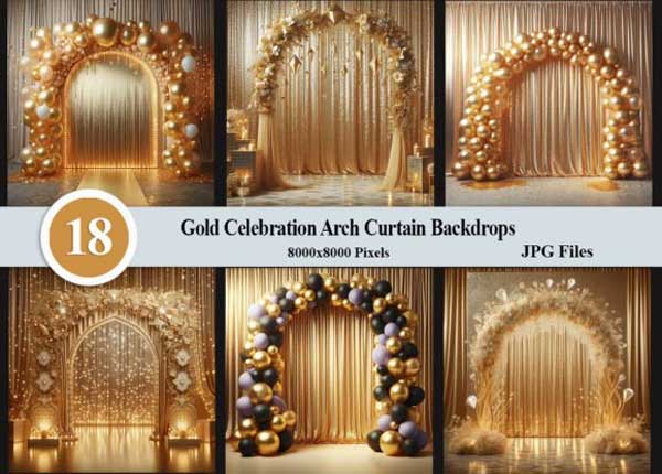 Gold Celebration Arch Curtain Backdrops