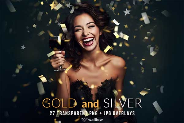 Gold and Silver Confetti Transparent PNG Overlays