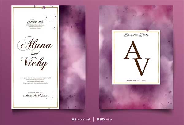Purple Watercolor Wedding Invitation Template