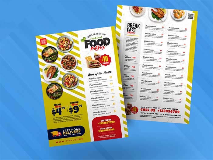 2 Modern Delicious Food Restaurant Menu Card Flyer Templates