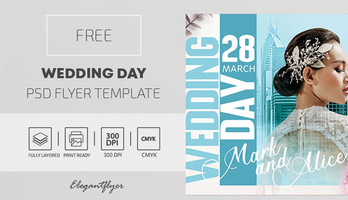 Blue Modern Wedding Day Flyer Template
