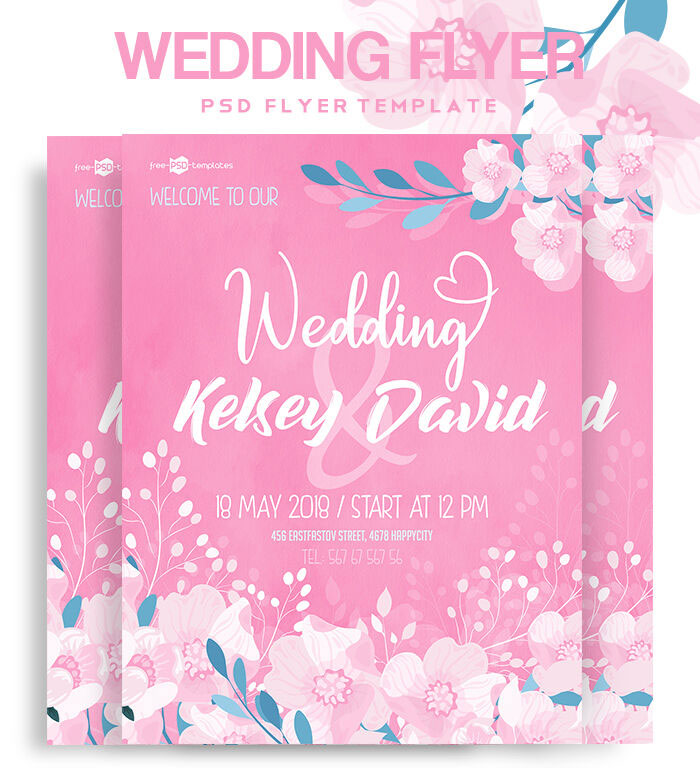 Pink Floral Wedding Flyer and Facebook Cover Templates