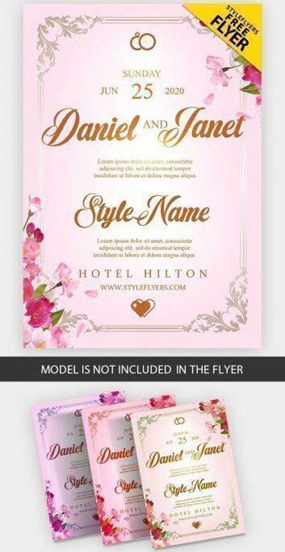 Pink Floral Wedding Party Invitation Flyer Template